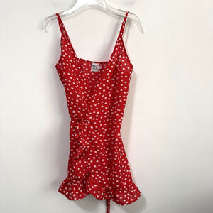 Princess Polly Dress 4 Her Jewel Red Polka Dot Mini Wrap Tie Summer Party Ruffle